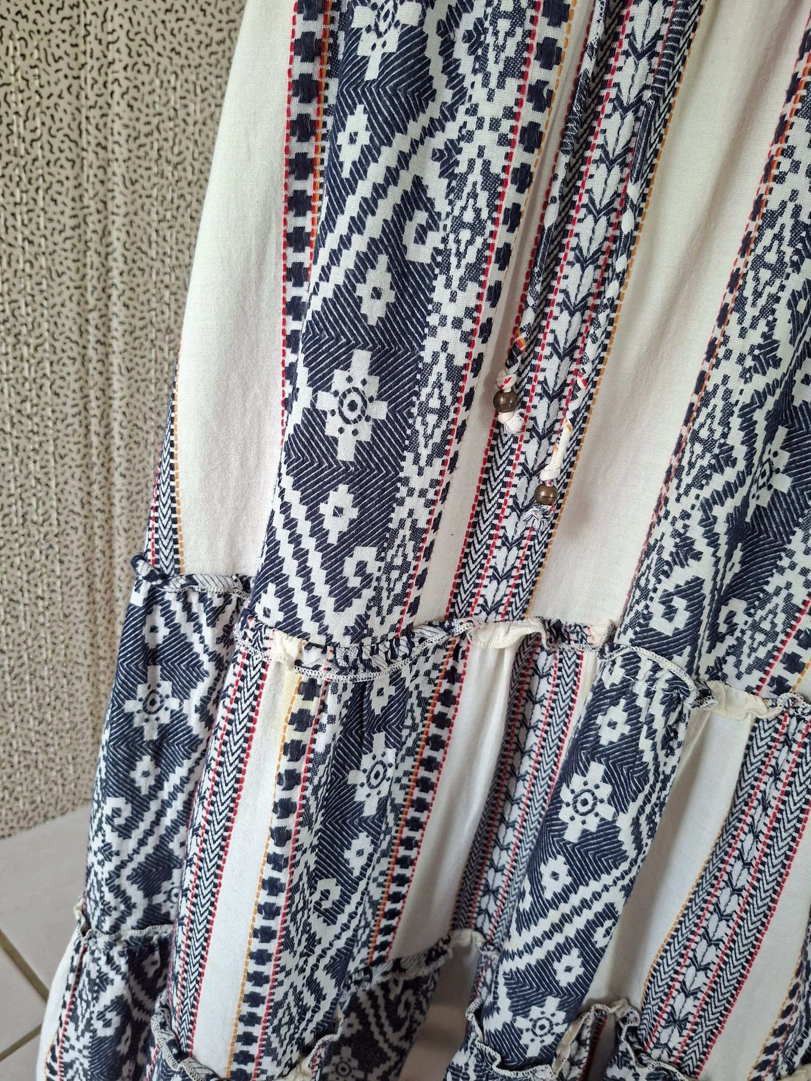 Vestido longo boêmio Yessica C&A T44 algodão cru azul alças ajustáveis forrado verão – photo 10